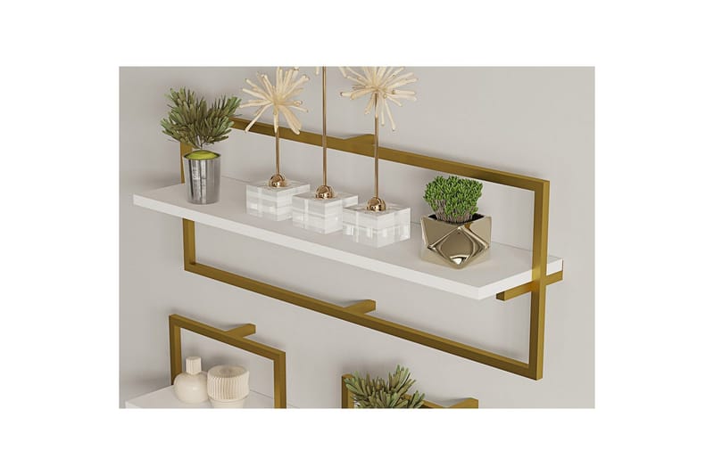 Muroran Väggskiva 80x80 cm - Vit/Guld - Förvaring - Hylla - Vägghylla