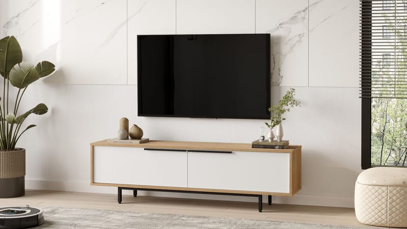Nilena TV-bänk 160x45,1x35,5 cm - ek, vit - Möbler - TV- & Mediamöbler - TV bänk & mediabänk