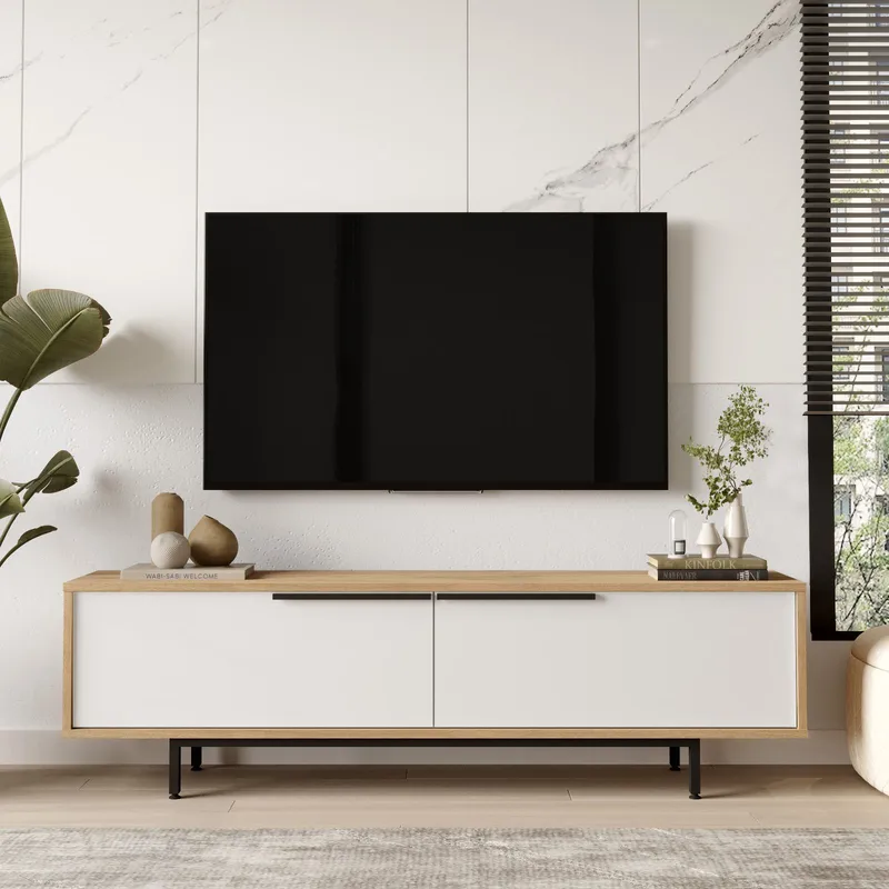 Nilena TV-bänk 160x45,1x35,5 cm - ek, vit - Möbler - TV- & Mediamöbler - TV bänk & mediabänk