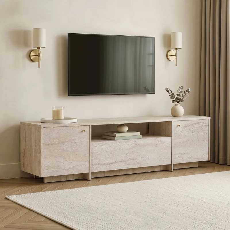 Nover TV-bänk 180x46x35 cm - Travertin - Möbler - TV- & Mediamöbler - TV bänk & mediabänk