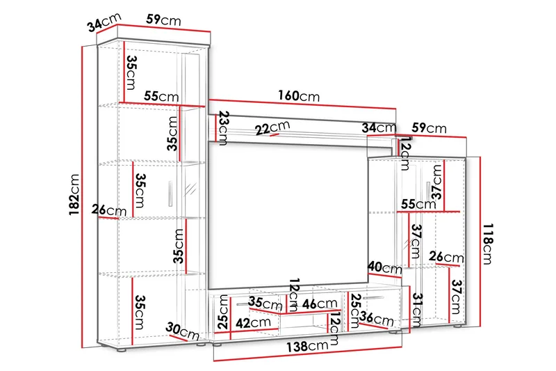 Olerum Tv-möbelset 256x40 cm - Vit - Möbler - TV- & Mediamöbler - TV-möbelset