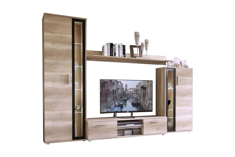 Olerum TV-möbelset - Ek/Svart/Led-Belysning - Möbler - TV- & Mediamöbler - TV-möbelset