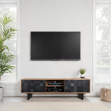 Olvian TV-bänk 150 cm i massivt akaciaträ med fronter i stenlook och metall - Möbler - TV- & Mediamöbler - TV bänk & mediabänk
