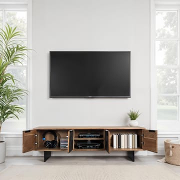 Olvian TV-bänk 150 cm i massivt akaciaträ med fronter i stenlook och metall - Möbler - TV- & Mediamöbler - TV bänk & mediabänk