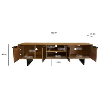 Olvian TV-bänk 150 cm i massivt akaciaträ med fronter i stenlook och metall - Möbler - TV- & Mediamöbler - TV bänk & mediabänk