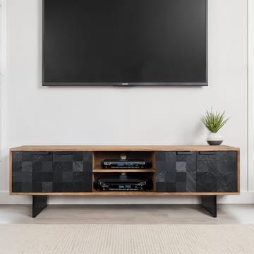 Olvian TV-bänk 150 cm i massivt akaciaträ med fronter i stenlook och metall - Möbler - TV- & Mediamöbler - TV bänk & mediabänk