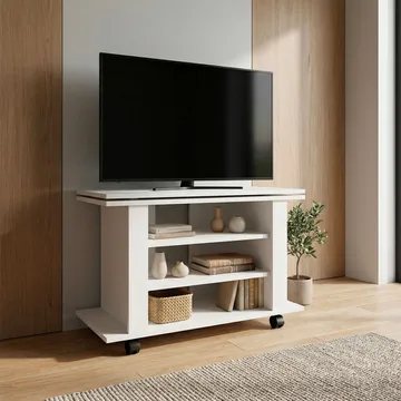 Olyricon TV-bänk 78 cm Med förvaring Rullbar - Vit och svart - Möbler - TV- & Mediamöbler - TV bänk & mediabänk