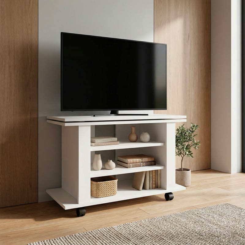 Olyricon TV-bänk 78 cm Med förvaring Rullbar - Vit och svart - Möbler - TV- & Mediamöbler - TV bänk & mediabänk