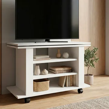 Olyricon TV-bänk 78 cm Med förvaring Rullbar - Vit och svart - Möbler - TV- & Mediamöbler - TV bänk & mediabänk