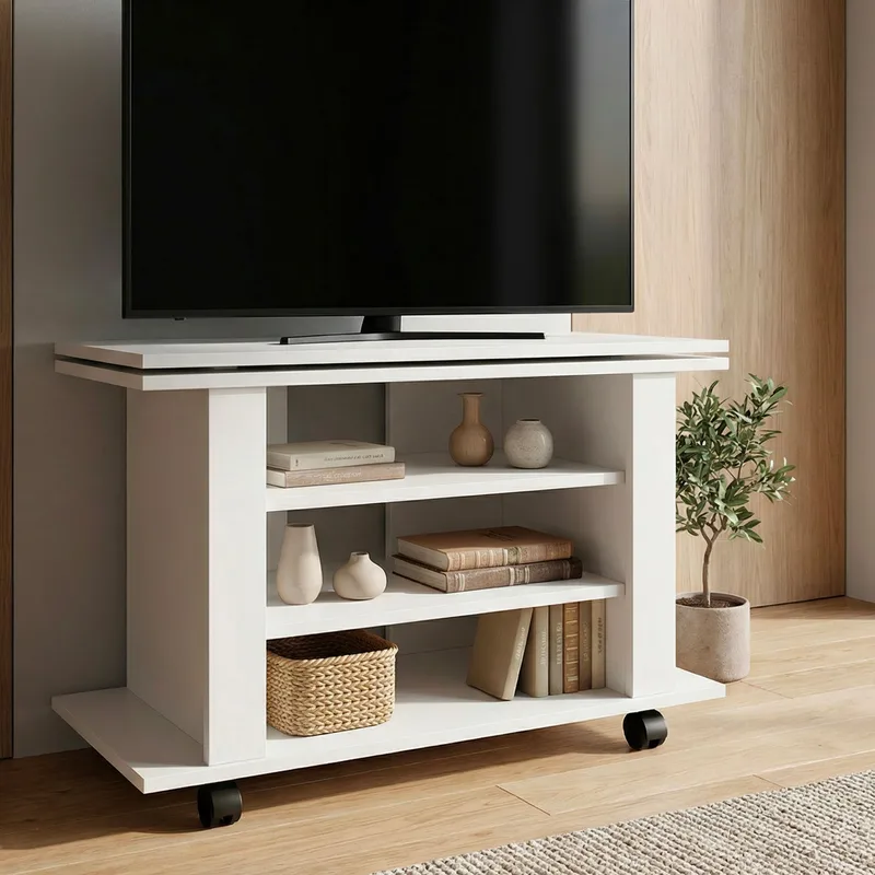 Olyricon TV-bänk 78 cm Med förvaring Rullbar - Vit och svart - Möbler - TV- & Mediamöbler - TV bänk & mediabänk