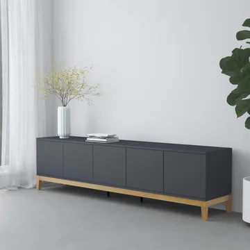 Pelle Tv-bänk 200 cm - Grå / Wotan-ek - Möbler - TV- & Mediamöbler - TV bänk & mediabänk