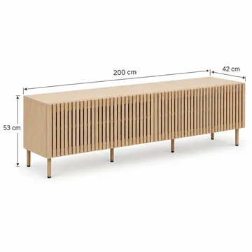 Peyra Ribbad TV-bänk 200 cm med Förvaring, Trä- och Ekutseende - Natur - Möbler - TV- & Mediamöbler - TV bänk & mediabänk
