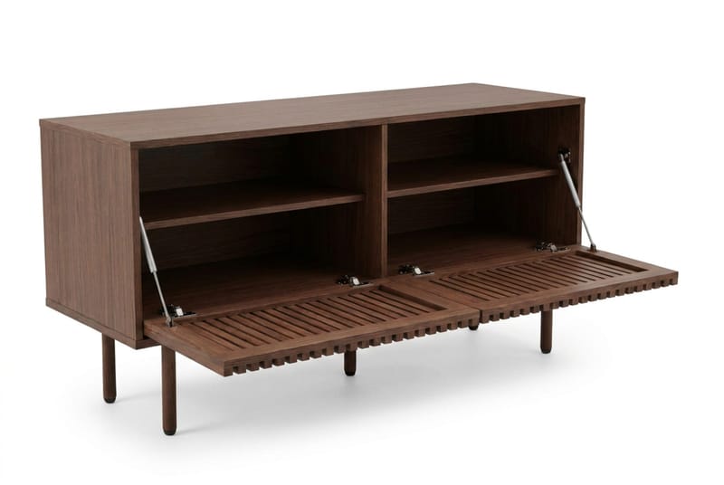 Peyra Ribbad Tv-bänk med Förvaring 120 cm - Valnöt - Möbler - TV- & Mediamöbler - TV bänk & mediabänk