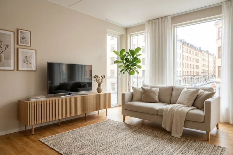 Peyra Ribbad Tv-bänk med Förvaring 200 cm - Ek - Möbler - TV- & Mediamöbler - TV bänk & mediabänk
