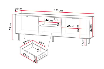 Pollena Golvstående Tv Bänk 151 cm med Förvaring i Mörkt Trä - Brun - Möbler - TV- & Mediamöbler - TV bänk & mediabänk