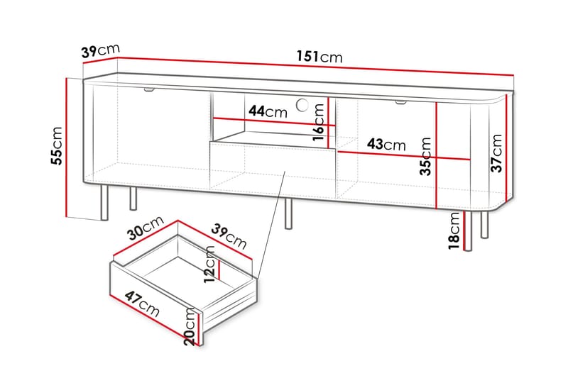 Pollena Tv-bänk 151x39 cm - Brun - Möbler - TV- & Mediamöbler - TV bänk & mediabänk