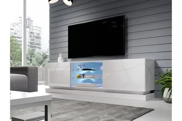 Qiu Golvstående Tv Bänk 200 cm med Förvaring i Målat Trä - Vit - Möbler - TV- & Mediamöbler - TV bänk & mediabänk