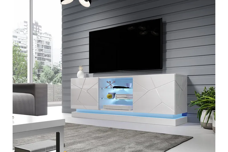 Qiu TV-bänk 40x160 cm LED-belysning - Vit/Högglans - Möbler - TV- & Mediamöbler - TV bänk & mediabänk