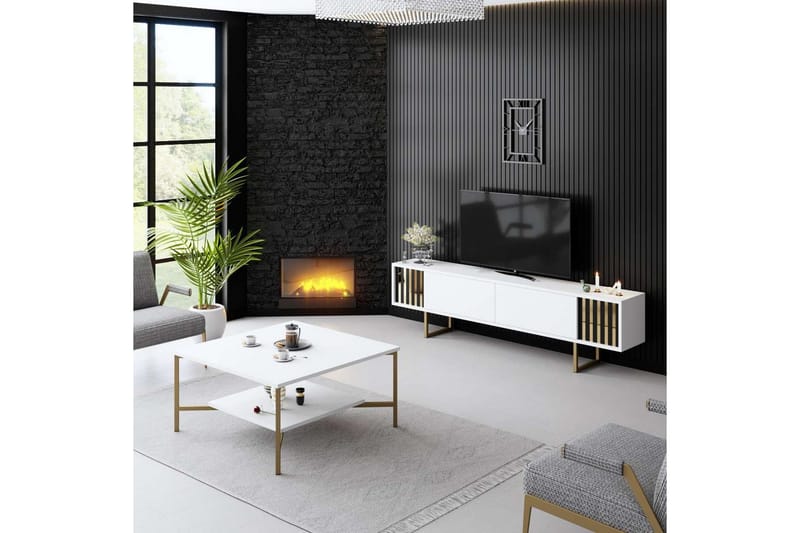Rany Tv-bänk 180 cm - Guld/Vit - Möbler - TV- & Mediamöbler - TV bänk & mediabänk