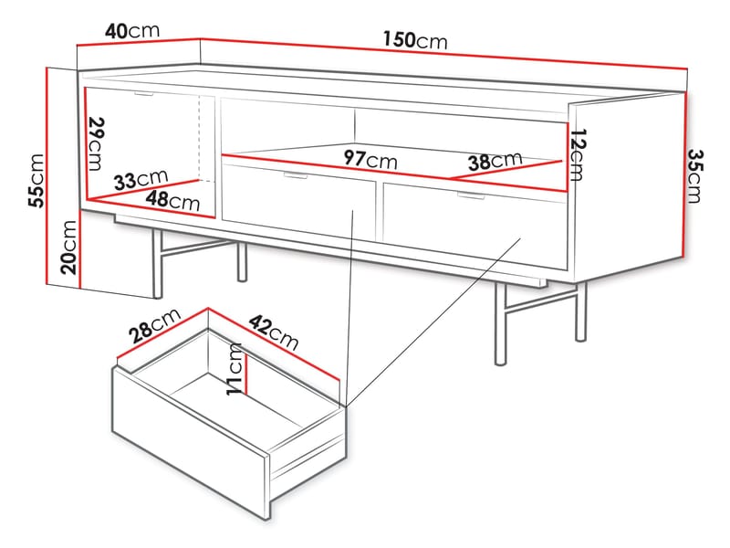 Rolden TV-bänk 150x55 cm - Valnöt - Möbler - TV- & Mediamöbler - TV bänk & mediabänk