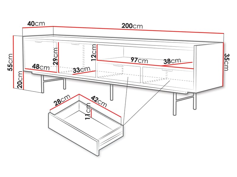 Rolden TV-bänk 200x55 cm - Valnöt - Möbler - TV- & Mediamöbler - TV bänk & mediabänk