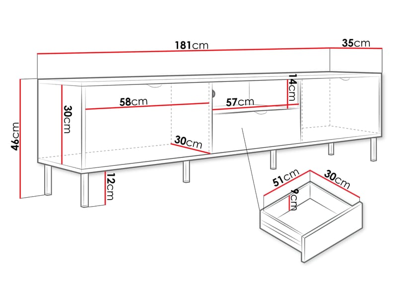 Salmor Tv-bänk 181 cm - Vit - Möbler - TV- & Mediamöbler - TV bänk & mediabänk