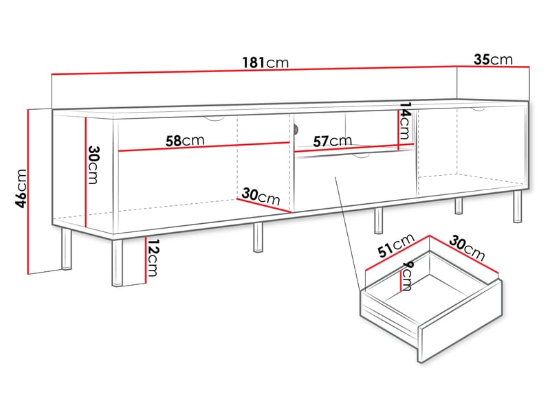 Salmor Tv-bänk 181 cm - Vit - Möbler - TV- & Mediamöbler - TV bänk & mediabänk