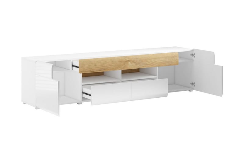 Saran TV-bänk 208 cm - Ek/Vit högglans - Möbler - TV- & Mediamöbler - TV bänk & mediabänk