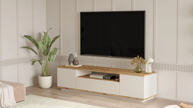 Sarnor TV-bänk 180x44,6x44,5 cm - Atlantic Pine och Cashmere - Möbler - TV- & Mediamöbler - TV bänk & mediabänk