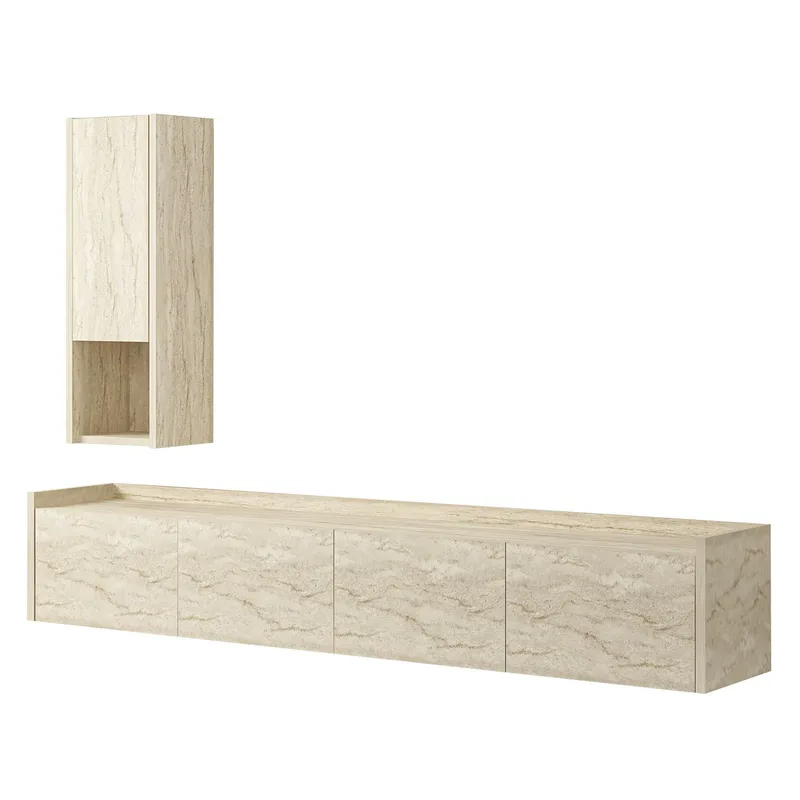 Semoure Vägghängd Tv Bänk 160 cm med Förvaring i Trä, Beige