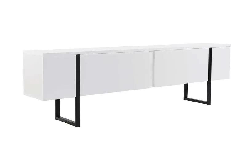 Serenity Golvstående Tv Bänk 180 cm med Förvaring i Trä med Metallben, Vit