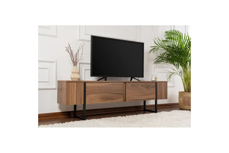 Serenity Golvstående TV Bänk 180 cm med Förvaring i Valnöt - Brun - Möbler - TV- & Mediamöbler - TV bänk & mediabänk