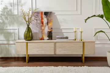 Serenity Tv-bänk 180x30 cm - Travertin/Guld - Möbler - TV- & Mediamöbler - TV bänk & mediabänk