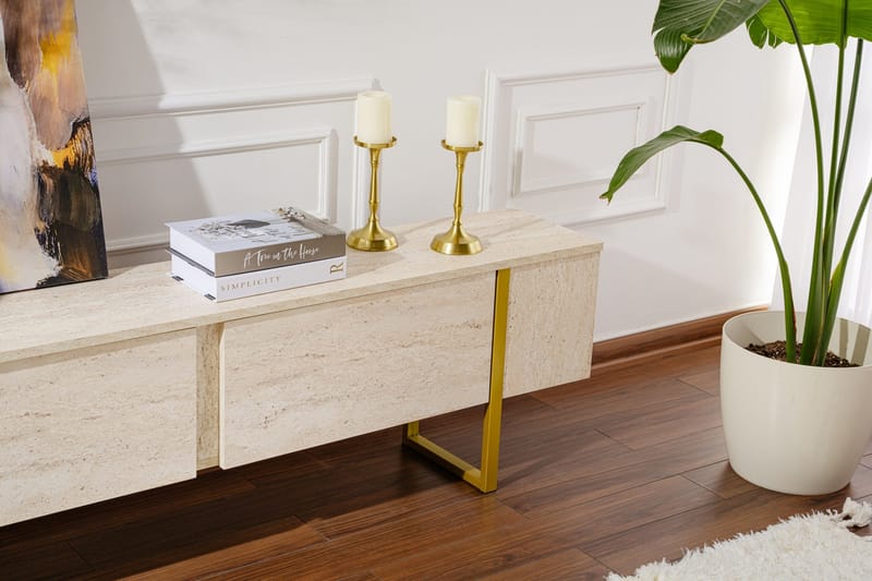 Serenity Tv-bänk 180x30 cm - Travertin/Guld - Möbler - TV- & Mediamöbler - TV bänk & mediabänk