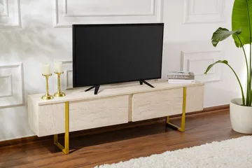 Serenity Tv-bänk 180x30 cm - Travertin/Guld - Möbler - TV- & Mediamöbler - TV bänk & mediabänk