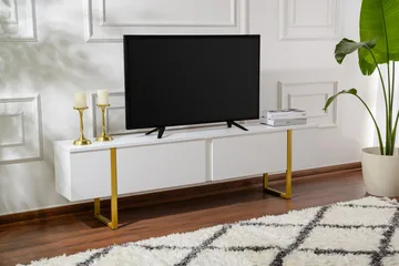 Serenity Tv-bänk 180x30 cm - Vit/Guld - Möbler - TV- & Mediamöbler - TV bänk & mediabänk