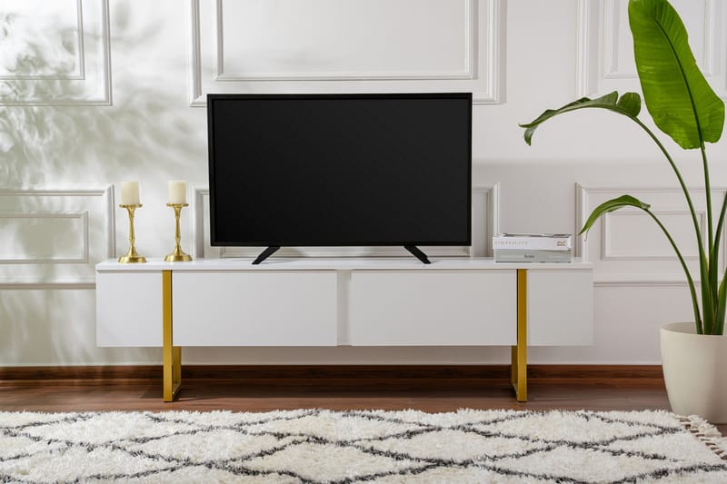 Serenity Tv-bänk 180x30 cm - Vit/Guld - Möbler - TV- & Mediamöbler - TV bänk & mediabänk
