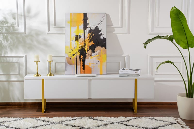 Serenity Tv-bänk 180x30 cm - Vit/Guld - Möbler - TV- & Mediamöbler - TV bänk & mediabänk