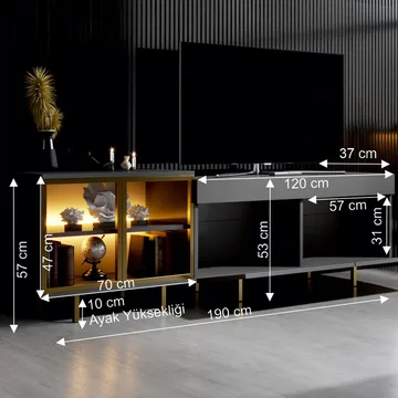 Seyring Tv-bänk 190 cm - Antracit och guld - Möbler - TV- & Mediamöbler - TV bänk & mediabänk