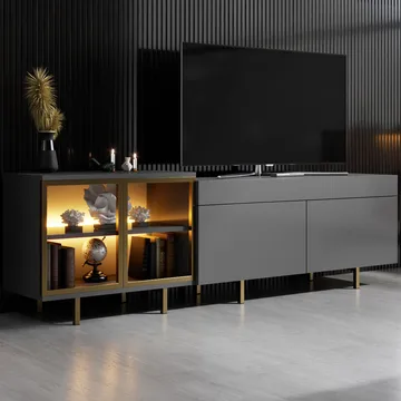 Seyring Tv-bänk 190 cm - Antracit och guld - Möbler - TV- & Mediamöbler - TV bänk & mediabänk