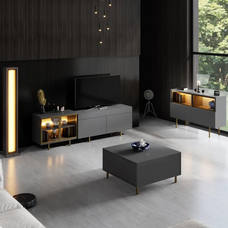 Seyring Tv-bänk 190 cm - Antracit och guld - Möbler - TV- & Mediamöbler - TV bänk & mediabänk