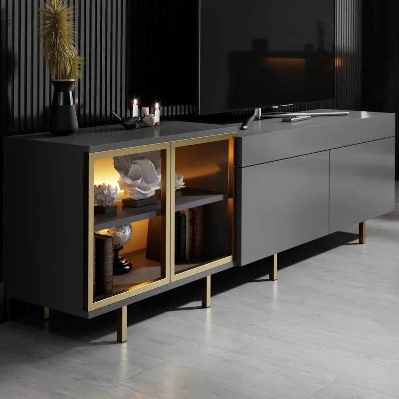 Seyring Tv-bänk 190 cm - Antracit/Guld - Möbler - TV- & Mediamöbler - TV bänk & mediabänk