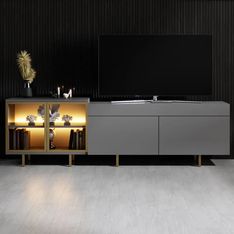 Seyring Tv-bänk 190 cm - Antracit/Guld - Möbler - TV- & Mediamöbler - TV bänk & mediabänk