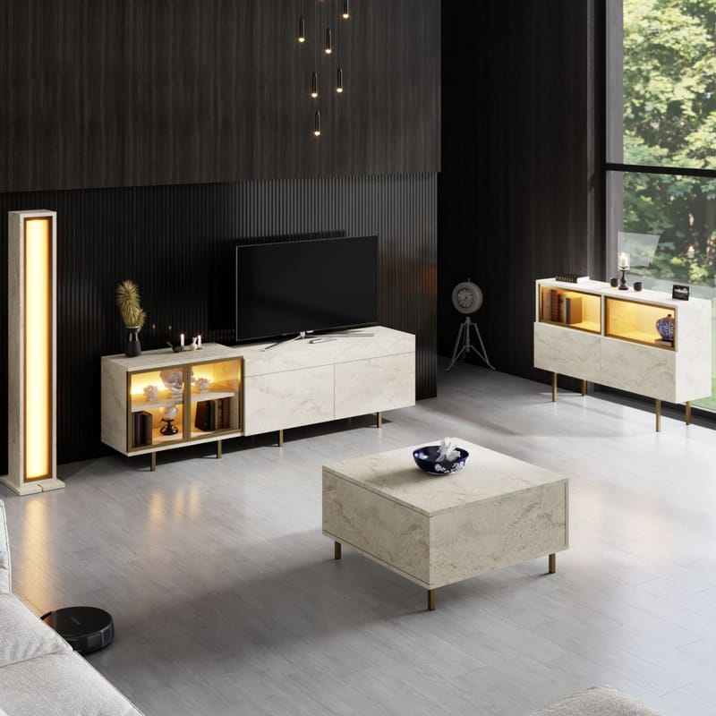 Seyring Tv-bänk 190 cm - Travertin och guld - Möbler - TV- & Mediamöbler - TV bänk & mediabänk