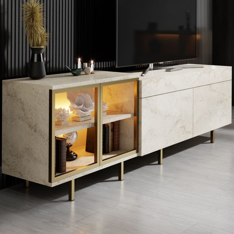 Seyring Tv-bänk 190 cm - Travertin och guld - Möbler - TV- & Mediamöbler - TV bänk & mediabänk