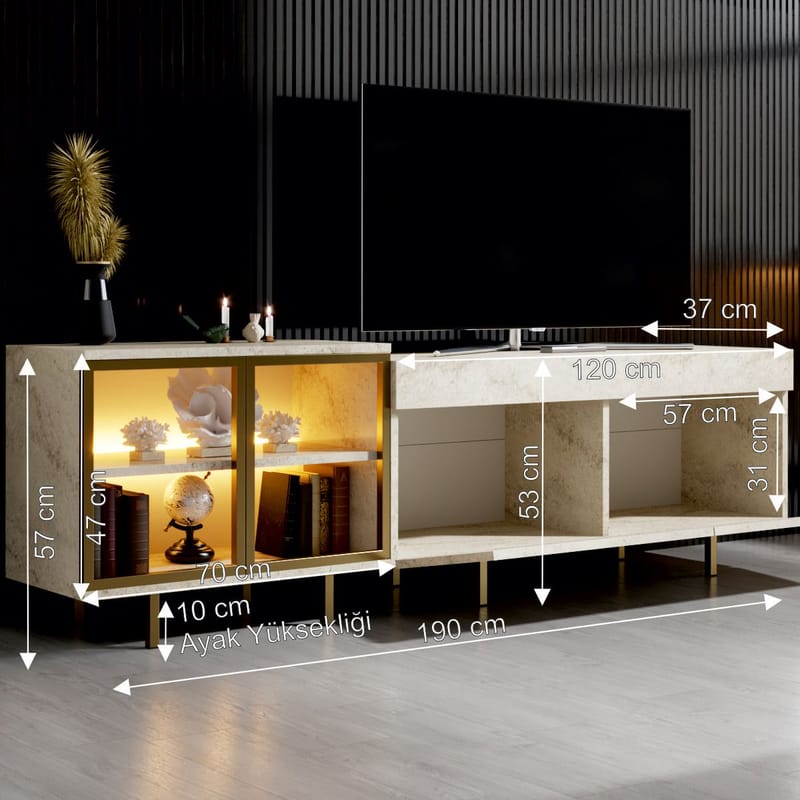 Seyring Tv-bänk 190 cm - Travertin och guld - Möbler - TV- & Mediamöbler - TV bänk & mediabänk