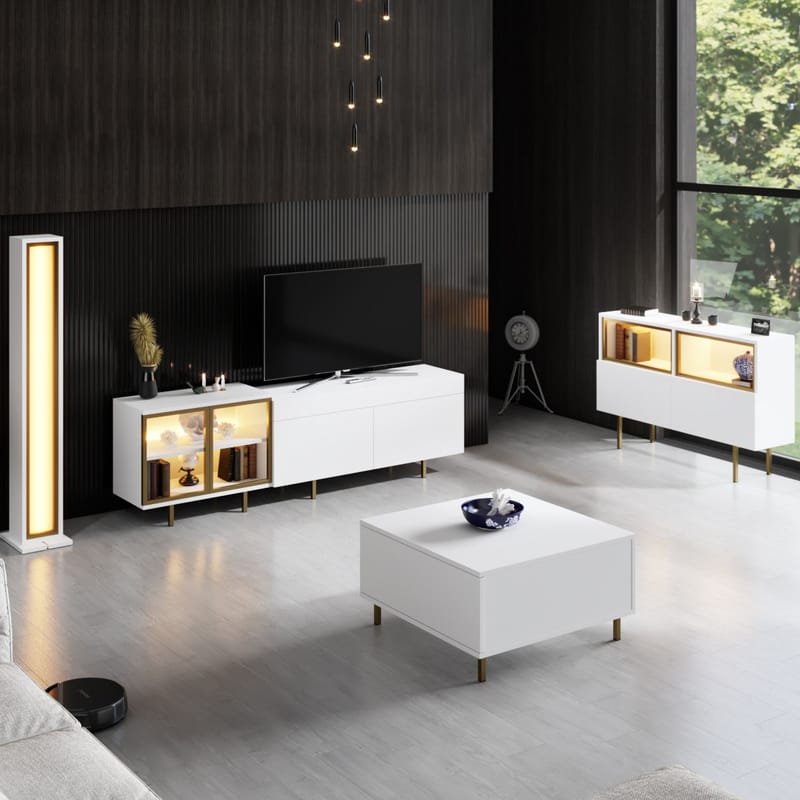 Seyring Tv-bänk 190 cm - Vitt och guld - Möbler - TV- & Mediamöbler - TV bänk & mediabänk