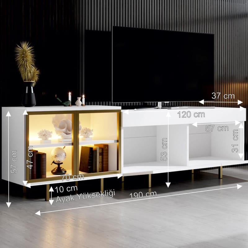 Seyring Tv-bänk 190 cm - Vitt och guld - Möbler - TV- & Mediamöbler - TV bänk & mediabänk