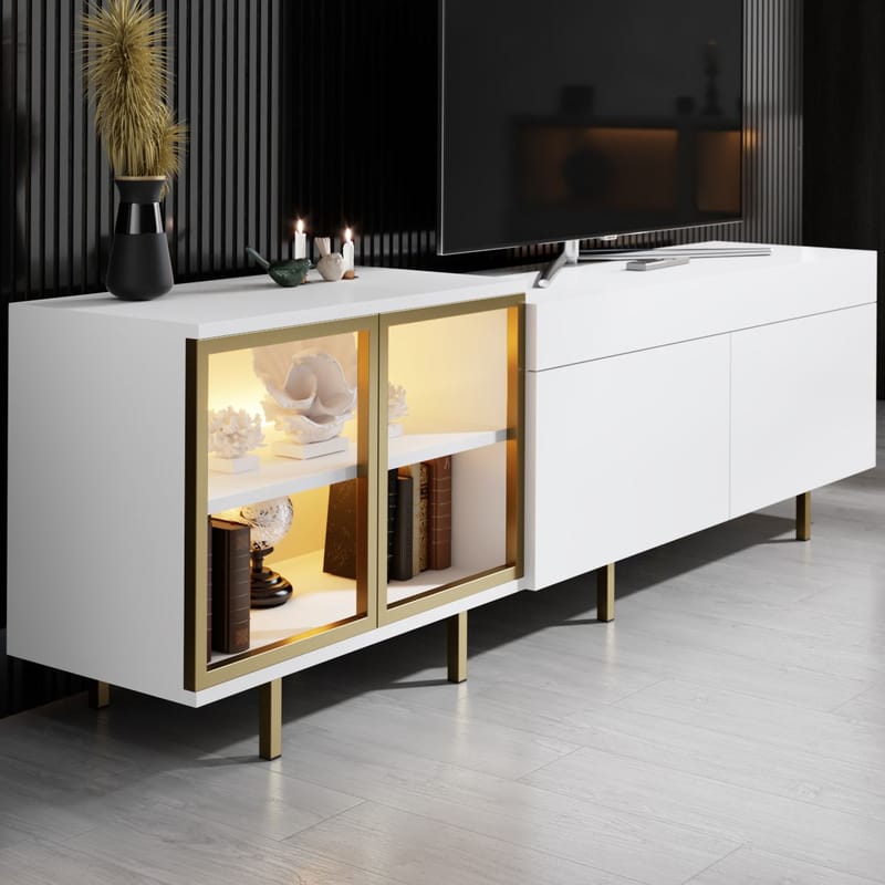 Seyring Tv-bänk 190 cm - Vitt och guld - Möbler - TV- & Mediamöbler - TV bänk & mediabänk