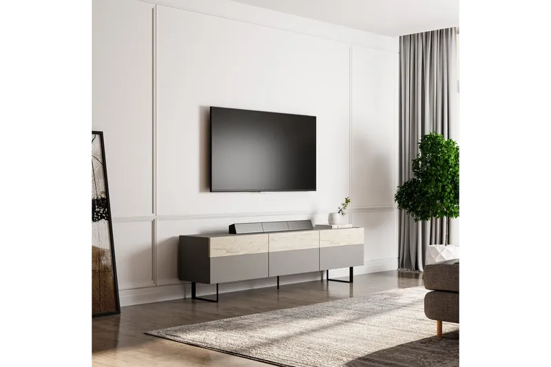 Sign Tv-bänk 180 cm - Grå/Travertin - Möbler - TV- & Mediamöbler - TV bänk & mediabänk